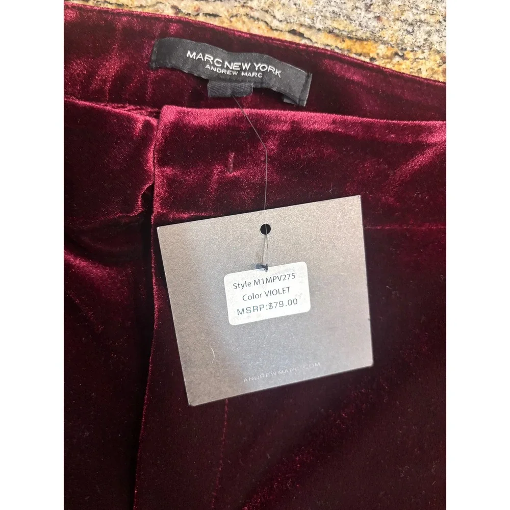 NWT MARC NEW YORK Andrew Marc Velour Wide Leg Pants Burgundy Size L‎ MSRP $79